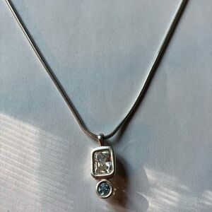 Chic Sterling Silver Necklace with Clear and light blue Gemstone